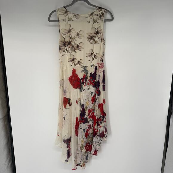 Varun Bahl Anthropologie Floral Print Swing Dress Women's Size 2 Ivory High Low - Picture 3 of 8